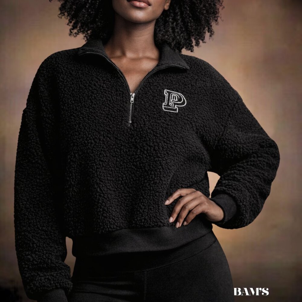 PINK Victoria’s Secret Sherpa Quarter‑Zip |‎ Black | Size M | New with tags